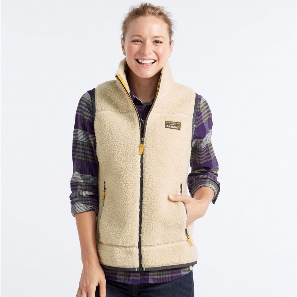 LL Bean Women's Mountain Pile Fleece Vest in Natural Cream size 2X-Plus